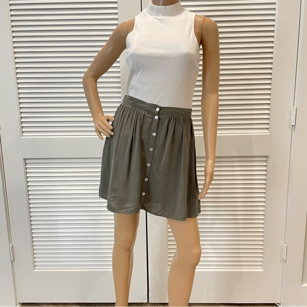 Olive green button up a-line mini skirt